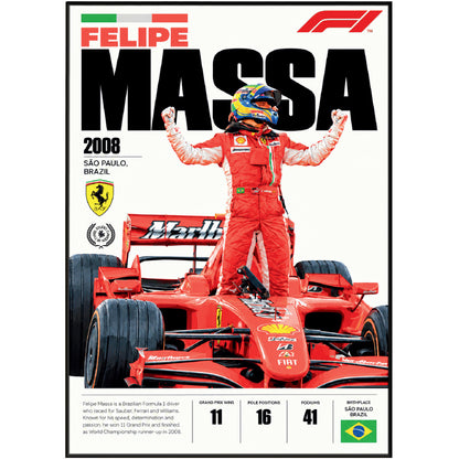 Felipe Massa Ferrari Brazilian Formula 1 driver poster by 98types