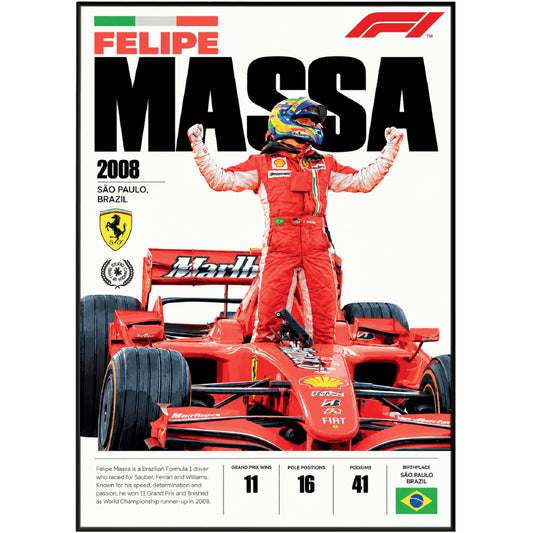 Felipe Massa Ferrari Brazilian Formula 1 driver poster by 98types