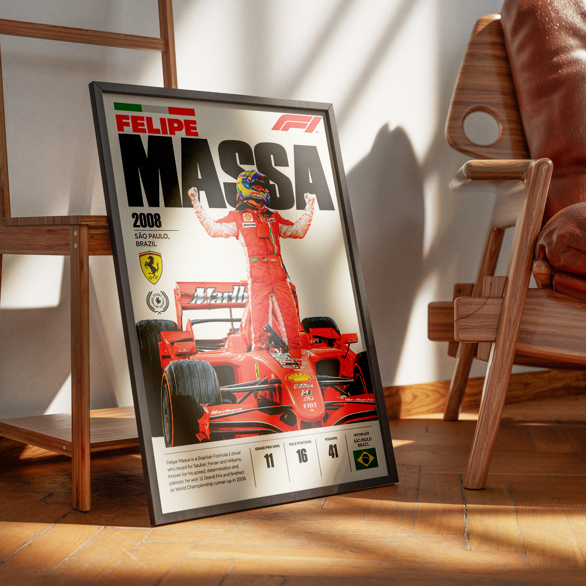 Felipe Massa Ferrari Brazilian Formula 1 driver poster by 98types