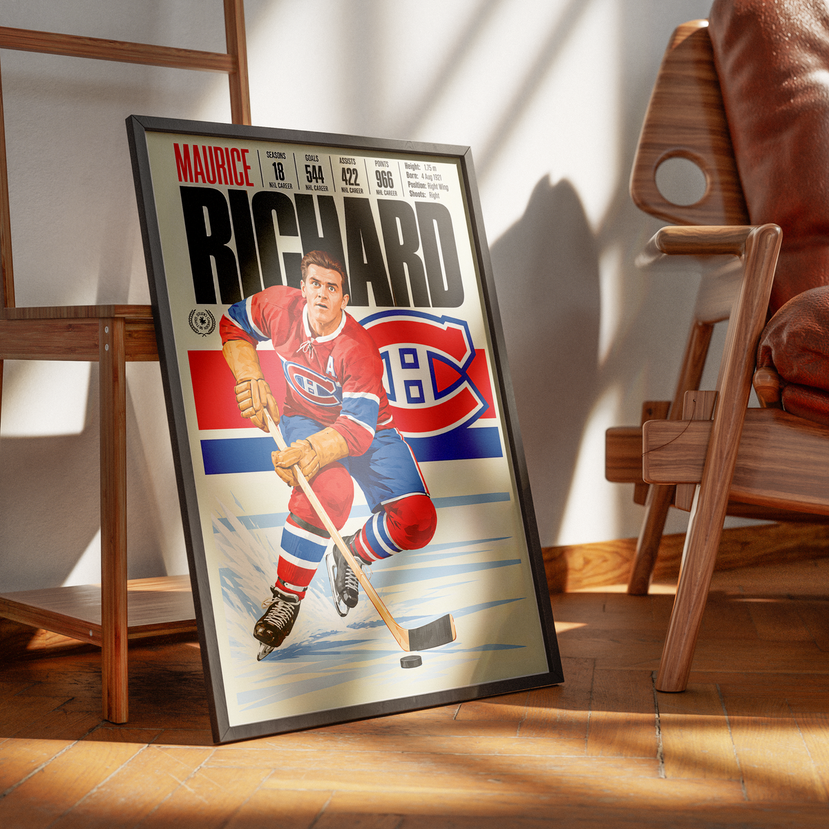 Maurice Richard poster, Montreal Canadiens NHL ice hockey wall art print in a man cave - 98types