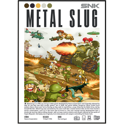 Metal Slug 1996 classic arcade poster — SNK Marco Rossi tank run-and-gun sprite art wall art print UK
