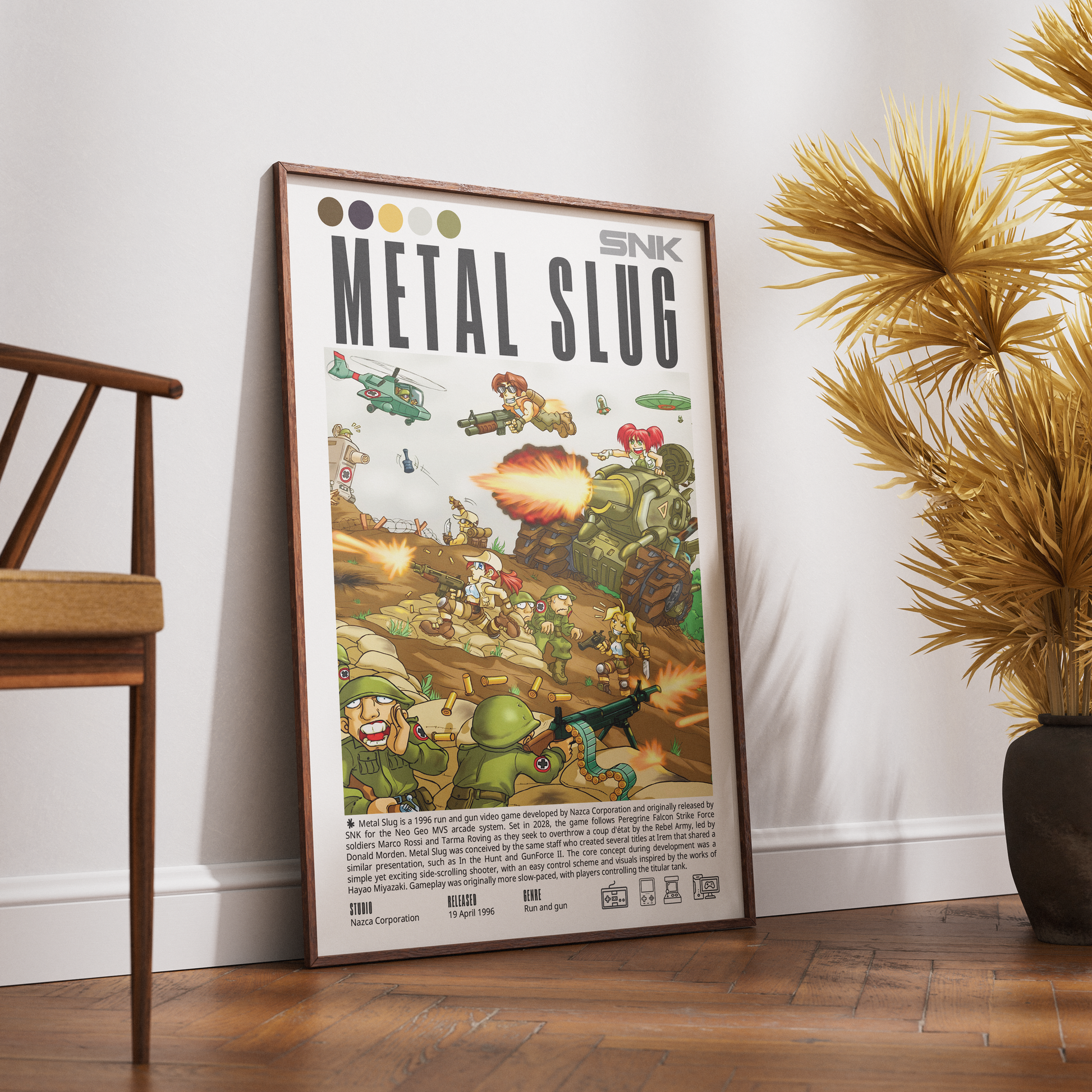 Metal Slug 1996 classic arcade poster — SNK Marco Rossi tank run-and-gun sprite art wall art print UK
