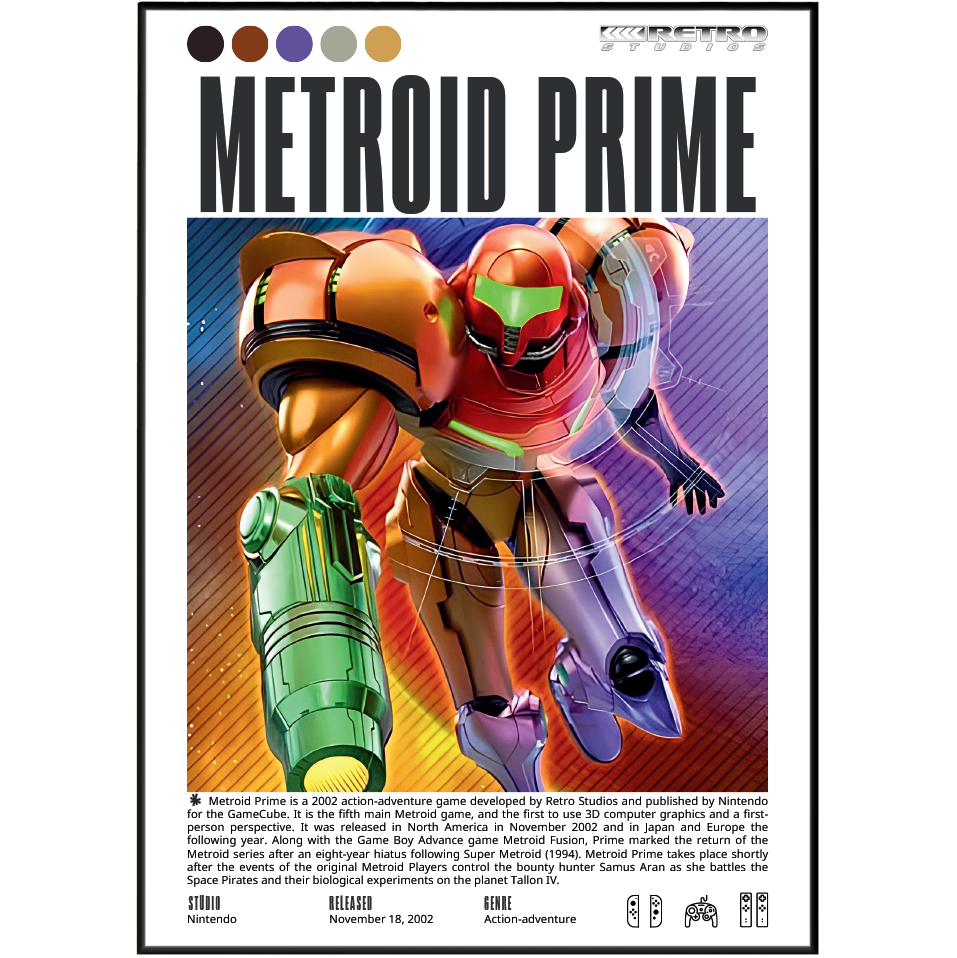 Metroid Prime 2002 FPS adventure poster — Samus Aran Tallon IV Phazon GameCube wall art print UK