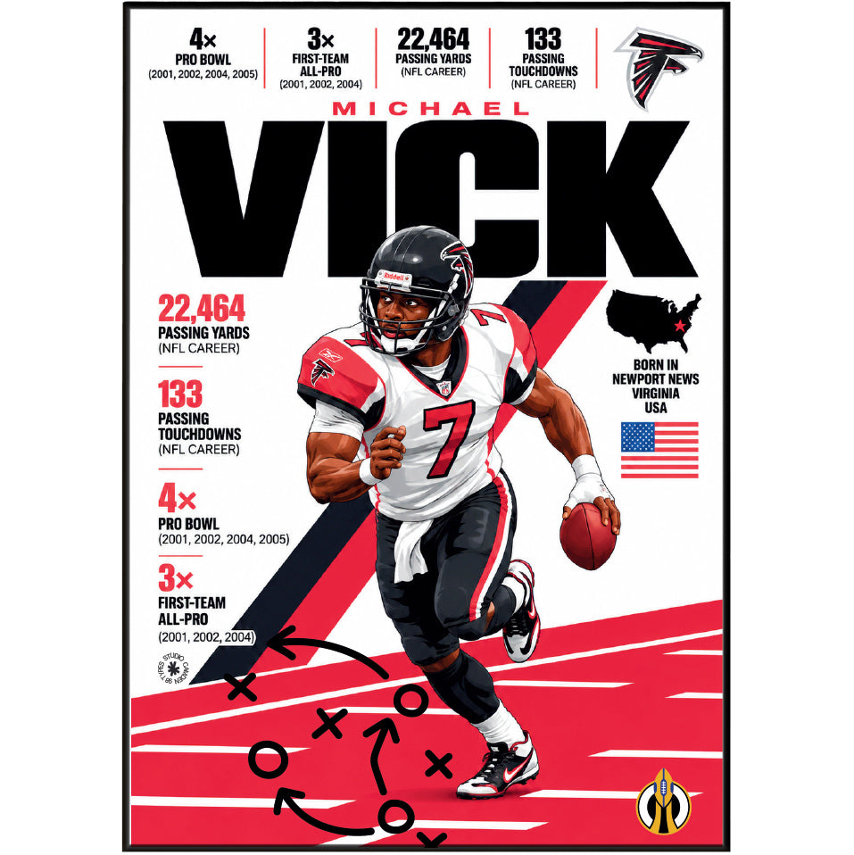 Michael Vick poster, Atlanta Falcons NFL wall art print in a boy's bedroom - 98types