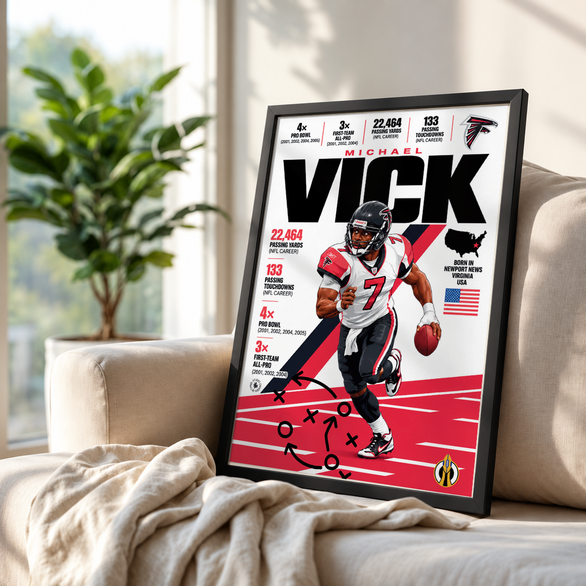 Michael Vick poster, Atlanta Falcons NFL wall art print in a boy's bedroom - 98types