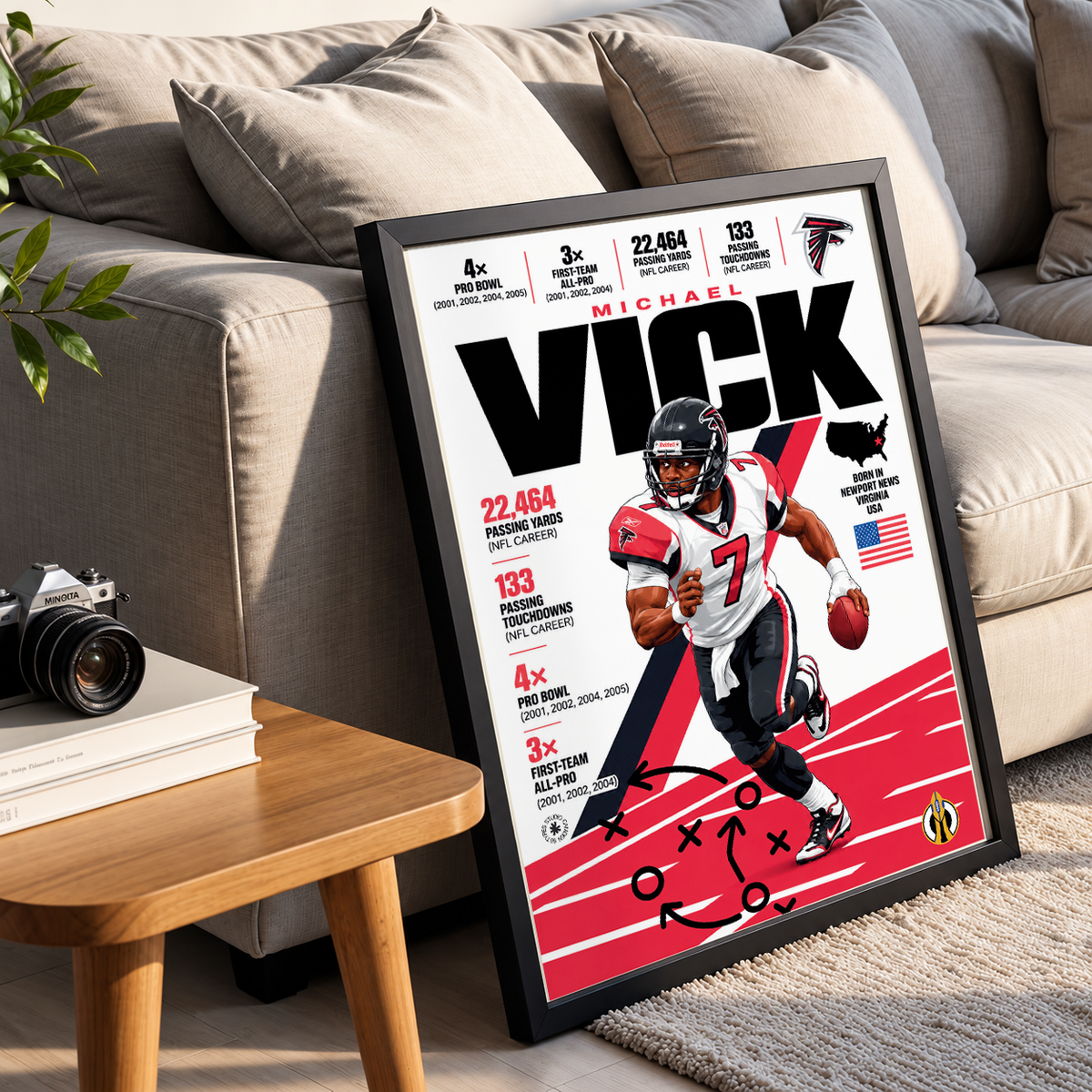 Michael Vick poster, Atlanta Falcons NFL wall art print in a boy's bedroom - 98types