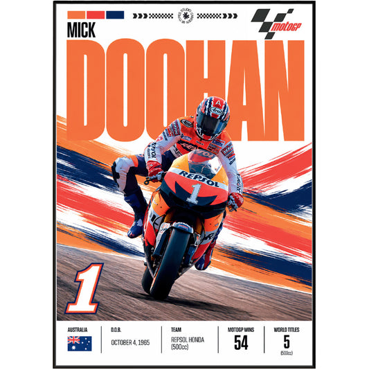 Mick Doohan 5x 500cc world champion Honda motorcycle poster