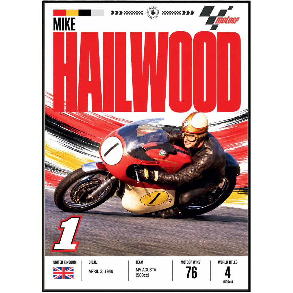 Mike Hailwood Mike the Bike vintage motorcycle legend poster