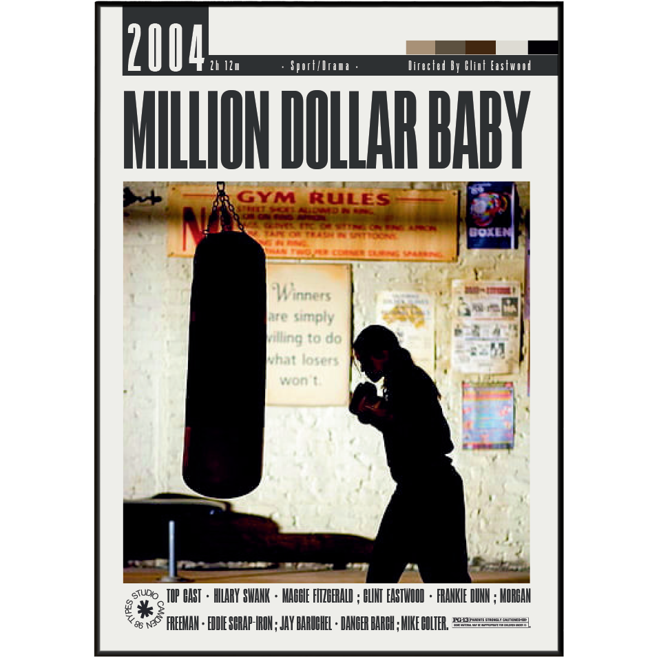 Million Dollar Baby 2004 Clint Eastwood film poster print UK — Hilary Swank Morgan Freeman boxing Oscar drama wall art 260gsm printed in England