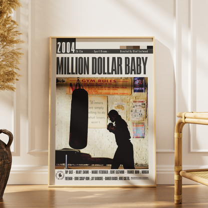 Million Dollar Baby 2004 Clint Eastwood film poster print UK — Hilary Swank Morgan Freeman boxing Oscar drama wall art 260gsm printed in England