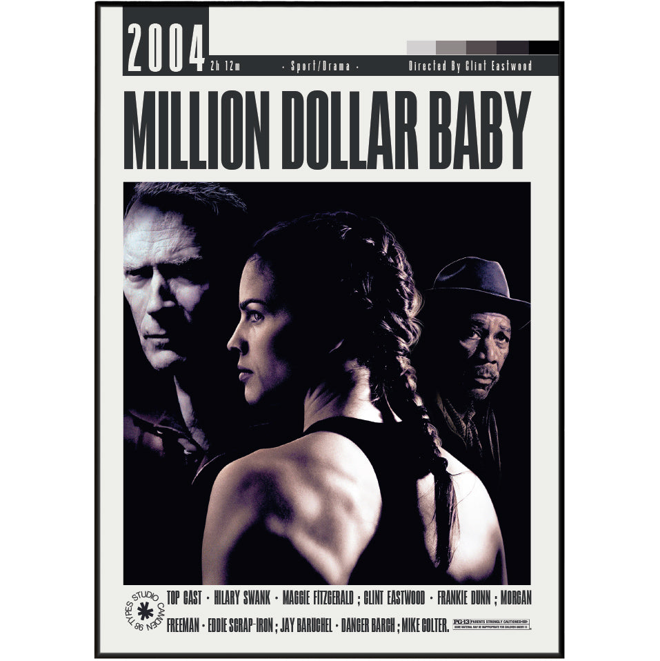 Million Dollar Baby 2004 Clint Eastwood film poster print UK — Hilary Swank Morgan Freeman boxing Oscar drama wall art 260gsm printed in England