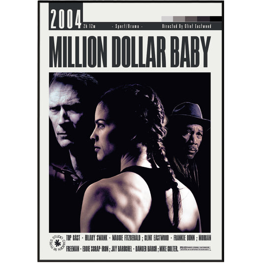 Million Dollar Baby 2004 Clint Eastwood film poster print UK — Hilary Swank Morgan Freeman boxing Oscar drama wall art 260gsm printed in England