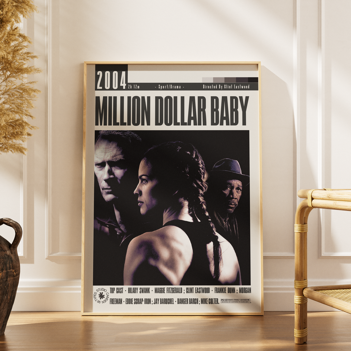 Million Dollar Baby 2004 Clint Eastwood film poster print UK — Hilary Swank Morgan Freeman boxing Oscar drama wall art 260gsm printed in England