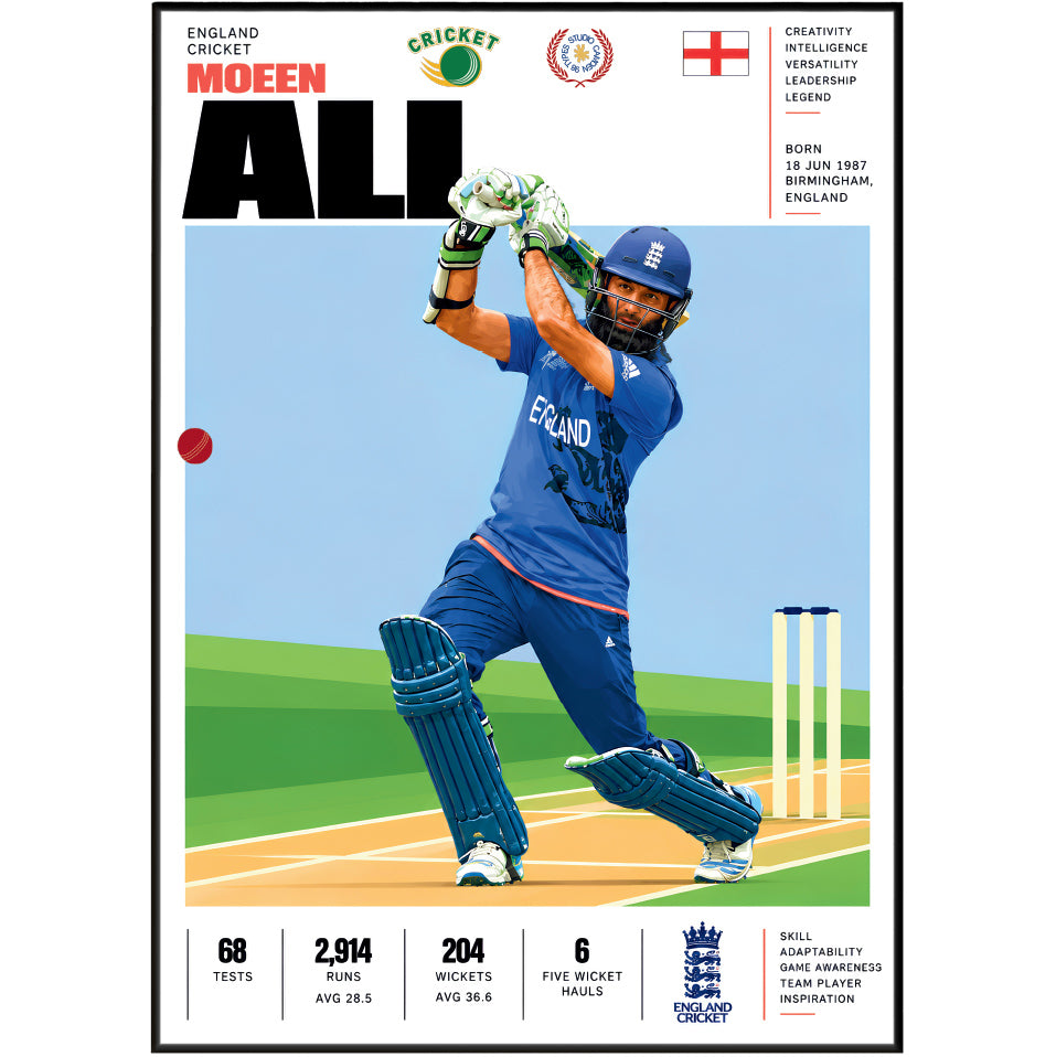 Moeen Ali cricket poster wall art print by 98types