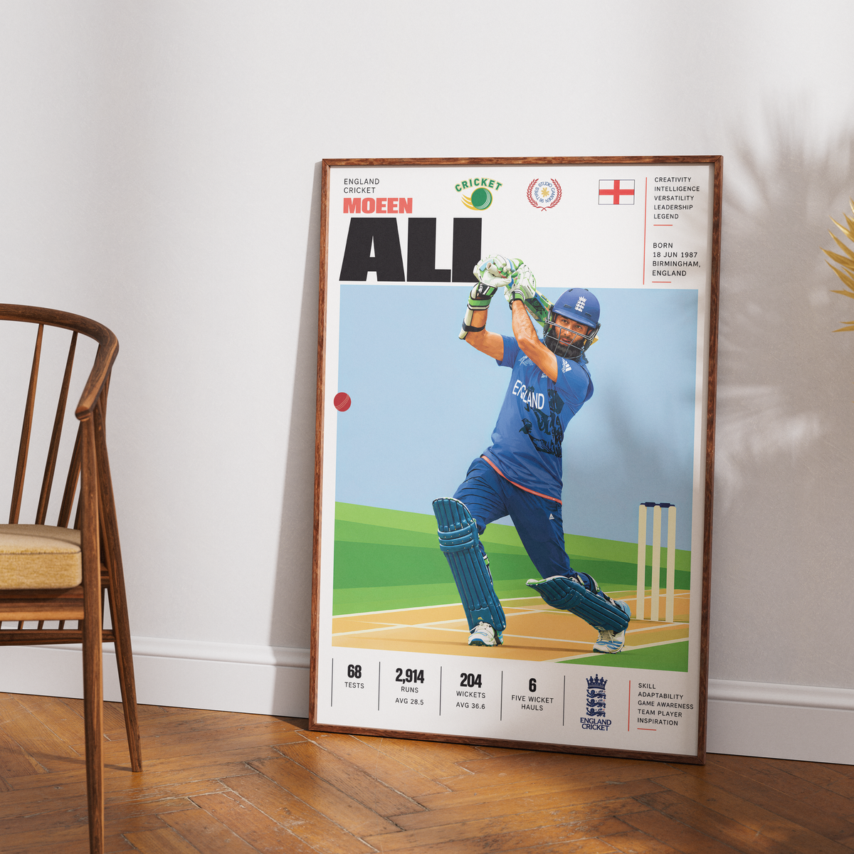 Moeen Ali cricket poster wall art print by 98types