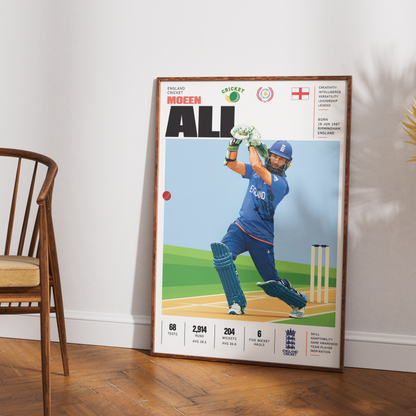 Moeen Ali cricket poster wall art print by 98types