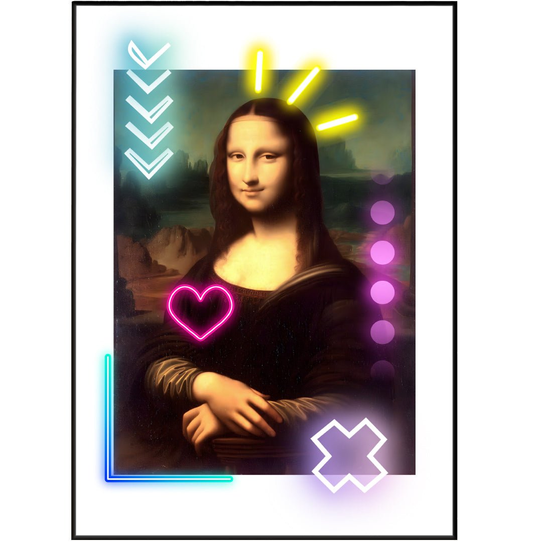 Mona Lisa neon art poster — Da Vinci masterpiece bold neon pop art wall decoration UK

