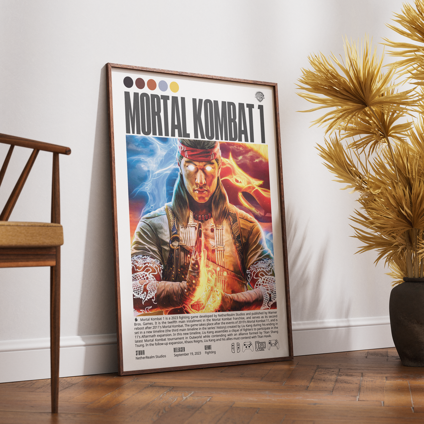 Mortal Kombat 1 2023 fighting poster — Liu Kang timeline reboot Kameo fatality wall art print UK
