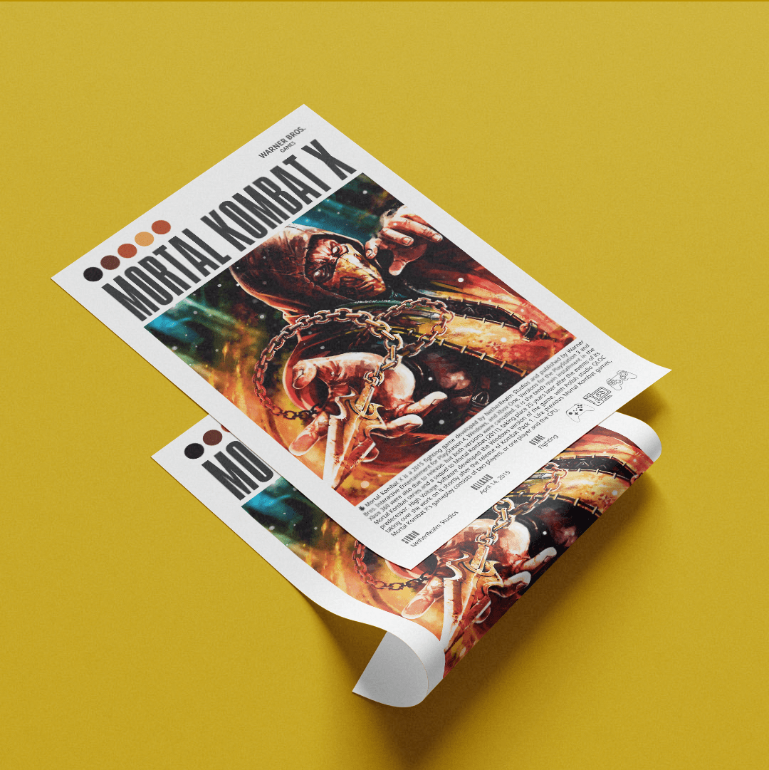 Mortal Kombat X 2015 game poster — NetherRealm Scorpion Sub-Zero fatality fighting wall art print UK
 - 98types