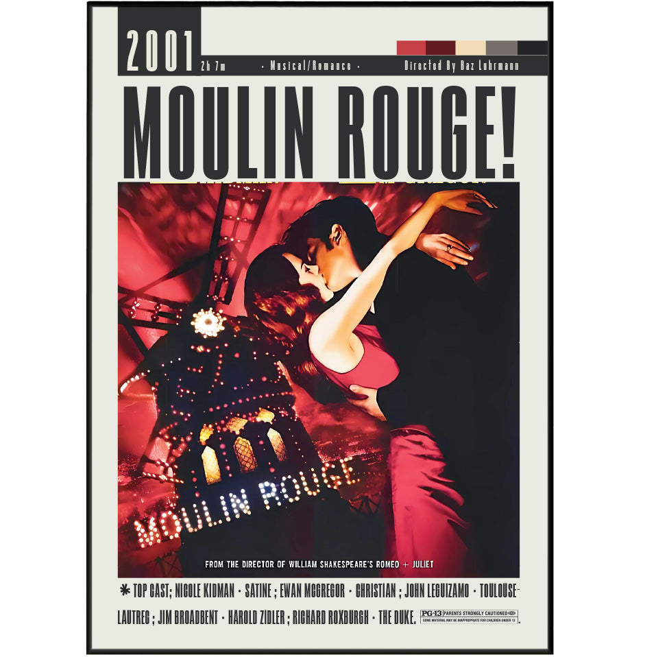 Moulin Rouge 2001 romantic film poster — Satine Christian Ewan McGregor Nicole Kidman minimalist wall art print UK
