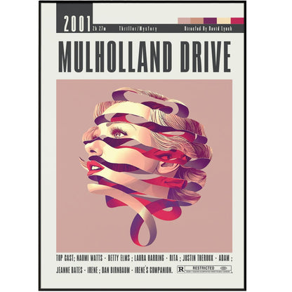 Mulholland Drive 2001 film poster — David Lynch Naomi Watts Laura Harring Hollywood dreams wall art print UK
 - 98types