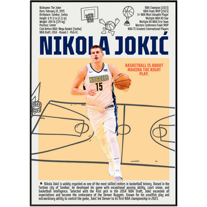 Nikola Jokic Joker basketball poster — Denver Nuggets Serbian 3x MVP 2023 champion minimalist wall art print UK