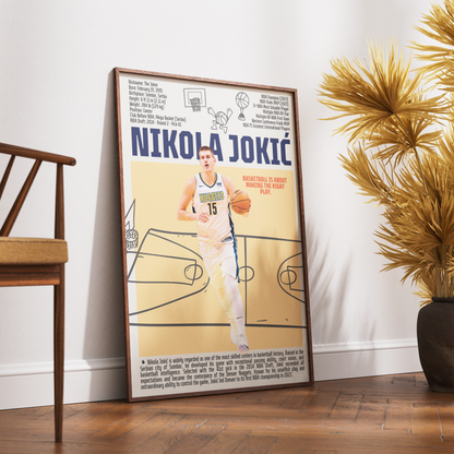 Nikola Jokic Joker basketball poster — Denver Nuggets Serbian 3x MVP 2023 champion minimalist wall art print UK