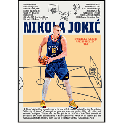 Nikola Jokic Joker basketball poster — Denver Nuggets Serbian 3x MVP 2023 champion minimalist wall art print UK