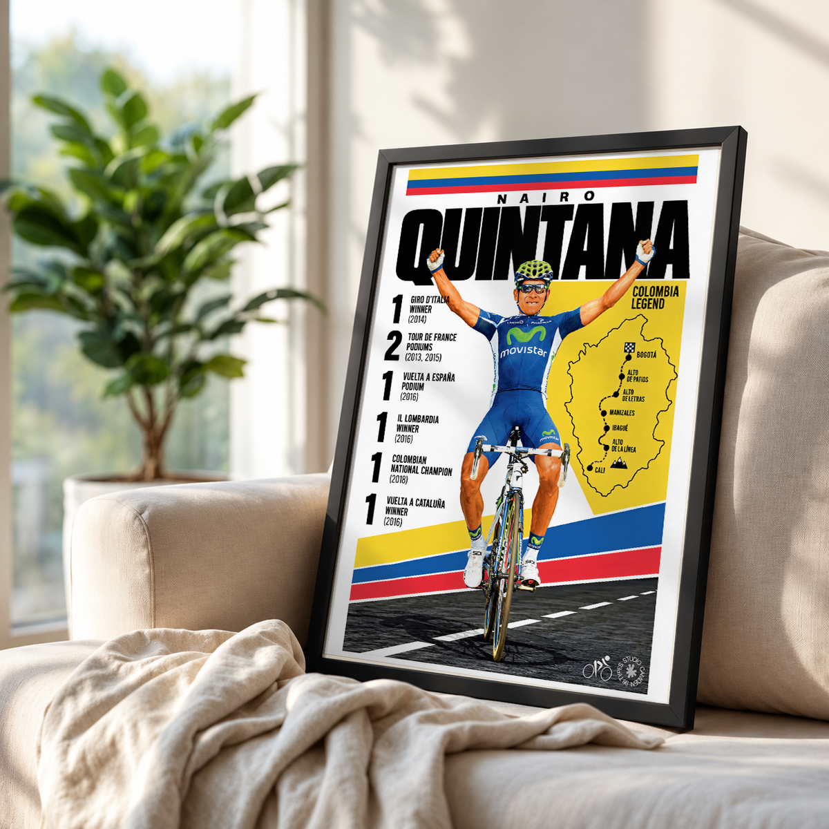 Nairo Quintana poster, Colombian cycling wall art print in a pain cave - 98types