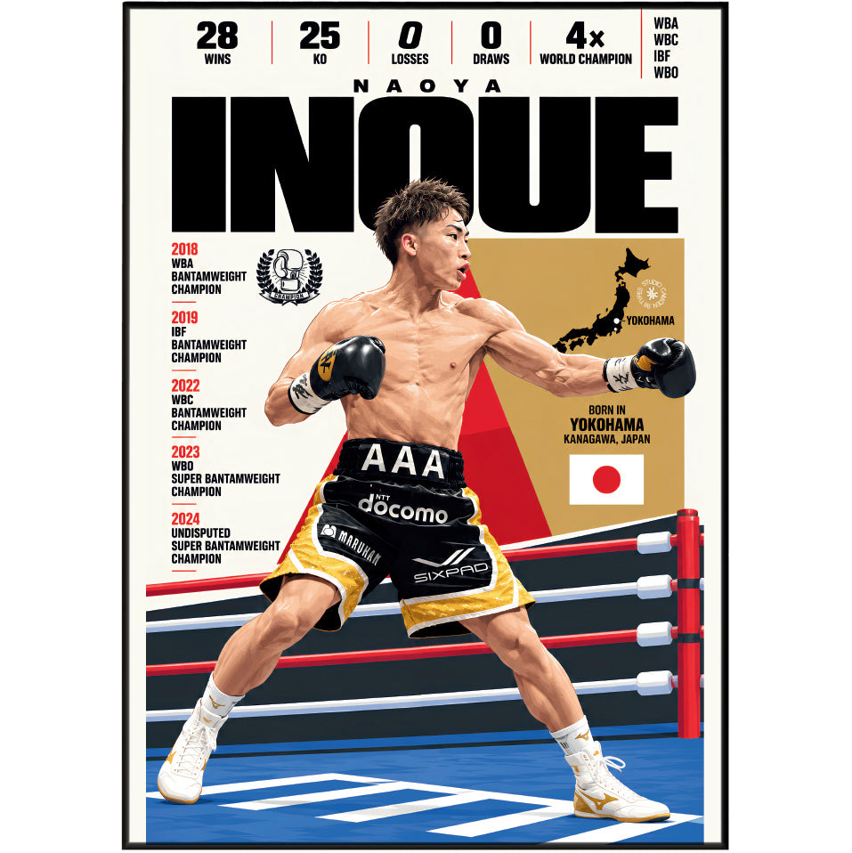 Naoya Inoue poster, Japanese boxing wall art print in a home office - 98types