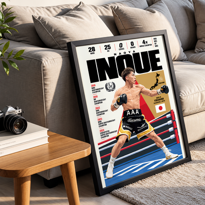 Naoya Inoue poster, Japanese boxing wall art print in a home office - 98types