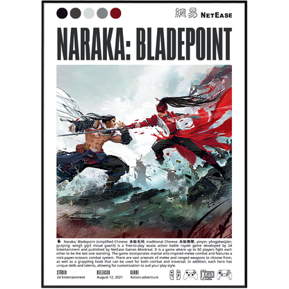 Naraka Bladepoint 2021 battle royale poster — grappling hook melee Chinese mythology wall art print UK
