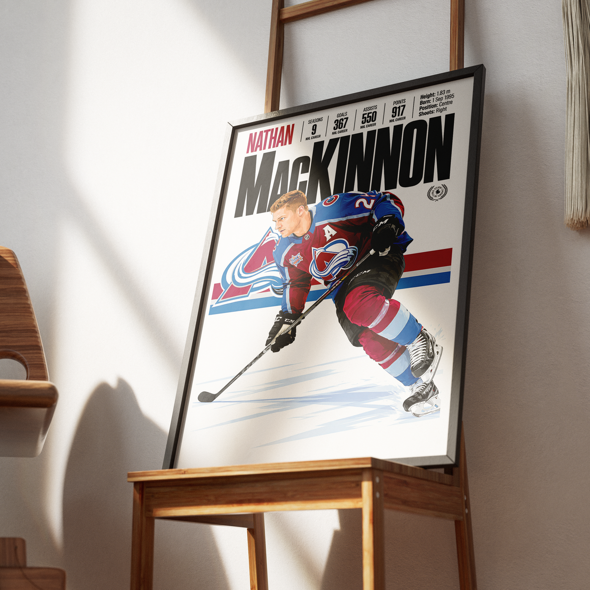 Nathan MacKinnon poster, Colorado Avalanche NHL ice hockey wall art print in a home office - 98types
