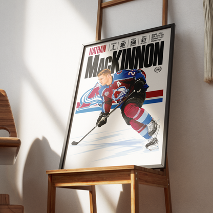 Nathan MacKinnon poster, Colorado Avalanche NHL ice hockey wall art print in a home office - 98types