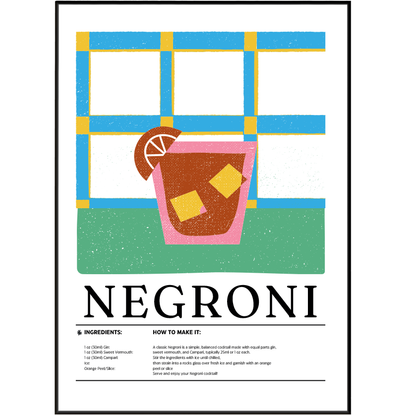 Negroni cocktail poster — minimalist Italian bar art wall print UK home bar decor