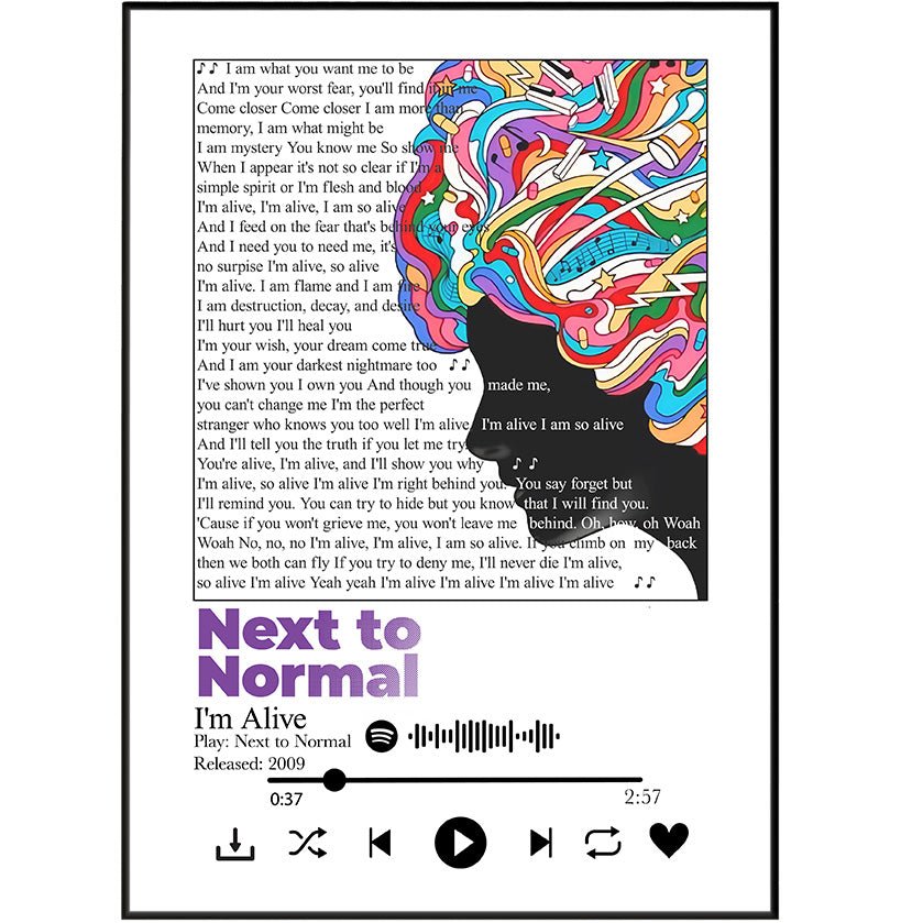 Next to Normal I'm Alive musical song lyrics art print poster UK