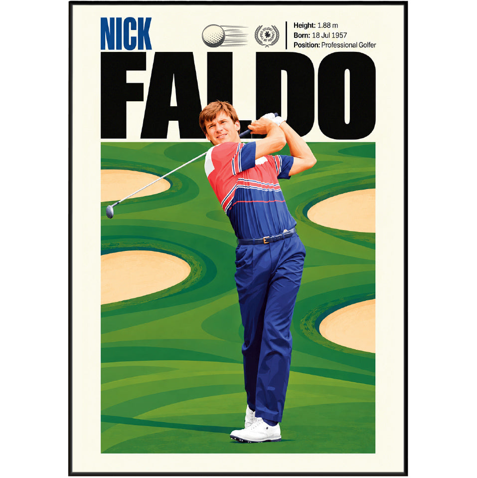 Nick Faldo poster, British golf wall art print in a home office - 98types