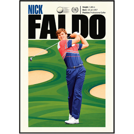 Nick Faldo poster, British golf wall art print in a home office - 98types