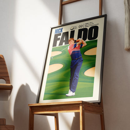 Nick Faldo poster, British golf wall art print in a home office - 98types