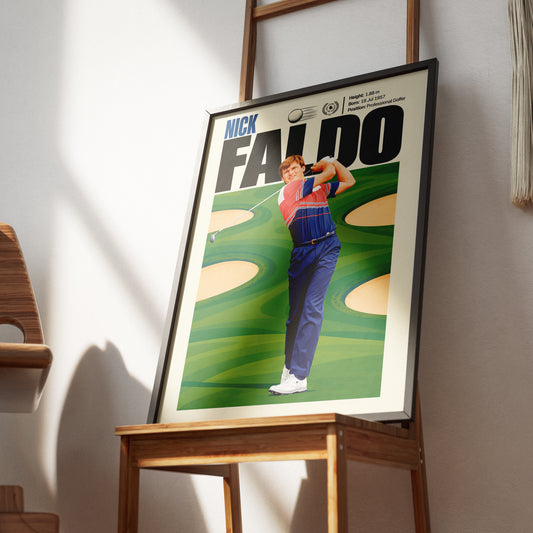 Nick Faldo poster, British golf wall art print in a home office - 98types