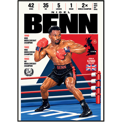 Nigel Benn poster, British boxing wall art print in a home gym - 98types