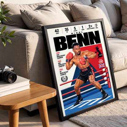 Nigel Benn poster, British boxing wall art print in a home gym - 98types
