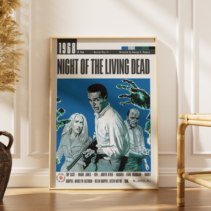 Night of the Living Dead 1968 George Romero film poster print UK — original zombie horror Barbara classic black white wall art 260gsm printed in England
