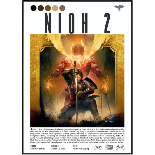 Front cover of the Nigh 2 action role-playing game box, featuring a central fantasy illustration of a warrior holding a sword in front of a glowing golden frame. The title 'NIGH 2' appears prominently at the top, with a black-and-white logo in the upper right and publisher text at the bottom.