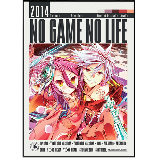 Front cover of the manga volume 'No Game No Life' 2014 1-season edition, featuring anime artwork of two characters with pink and white hair against a colorful background, framed by a black border with white text.