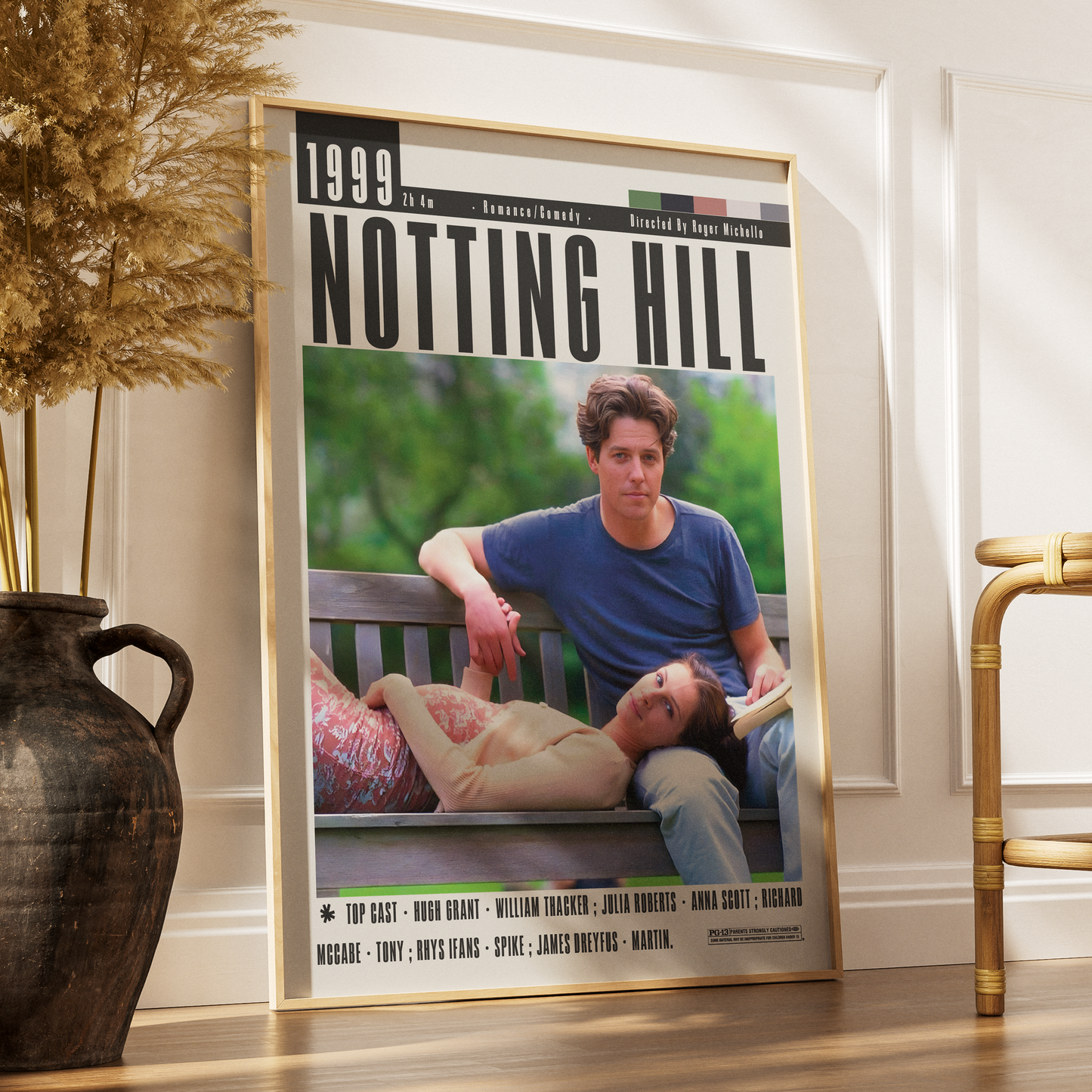Notting Hill 1999 romantic film poster — Julia Roberts Hugh Grant minimalist wall art print UK

