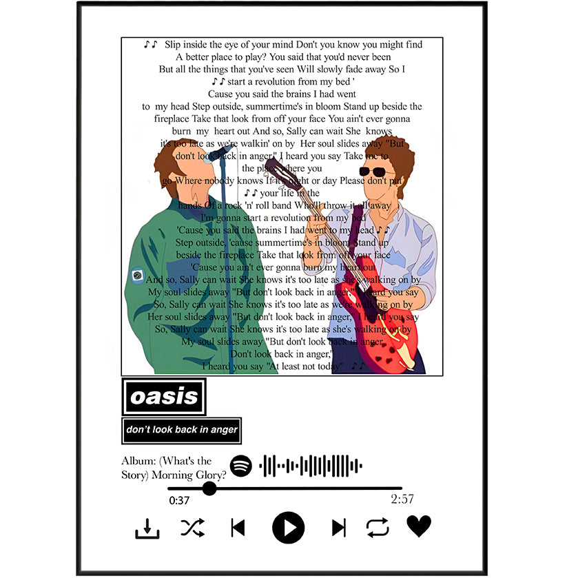 Oasis “Don’t Look Back in Anger” Lyrics Wall Art Print