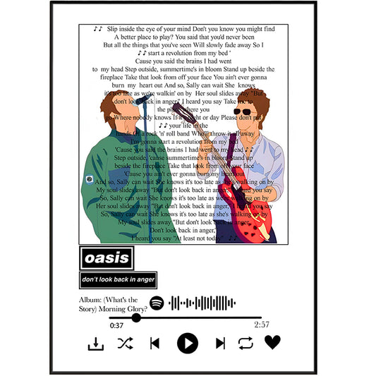 Oasis “Don’t Look Back in Anger” Lyrics Wall Art Print