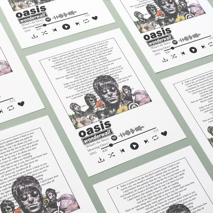 Oasis Wonderwall 1995 song lyric print UK — Morning Glory Britpop wall art 260gsm archival matte Camden Market