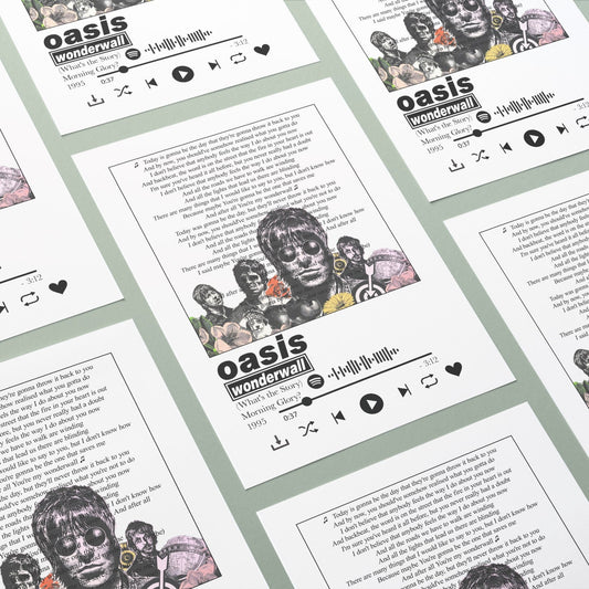 Oasis Wonderwall 1995 song lyric print UK — Morning Glory Britpop wall art 260gsm archival matte Camden Market